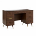 Bureau droit 152 x 61 x 76 cm en MDF plaque noyer rectangulaire marron avec 7 tiroirs